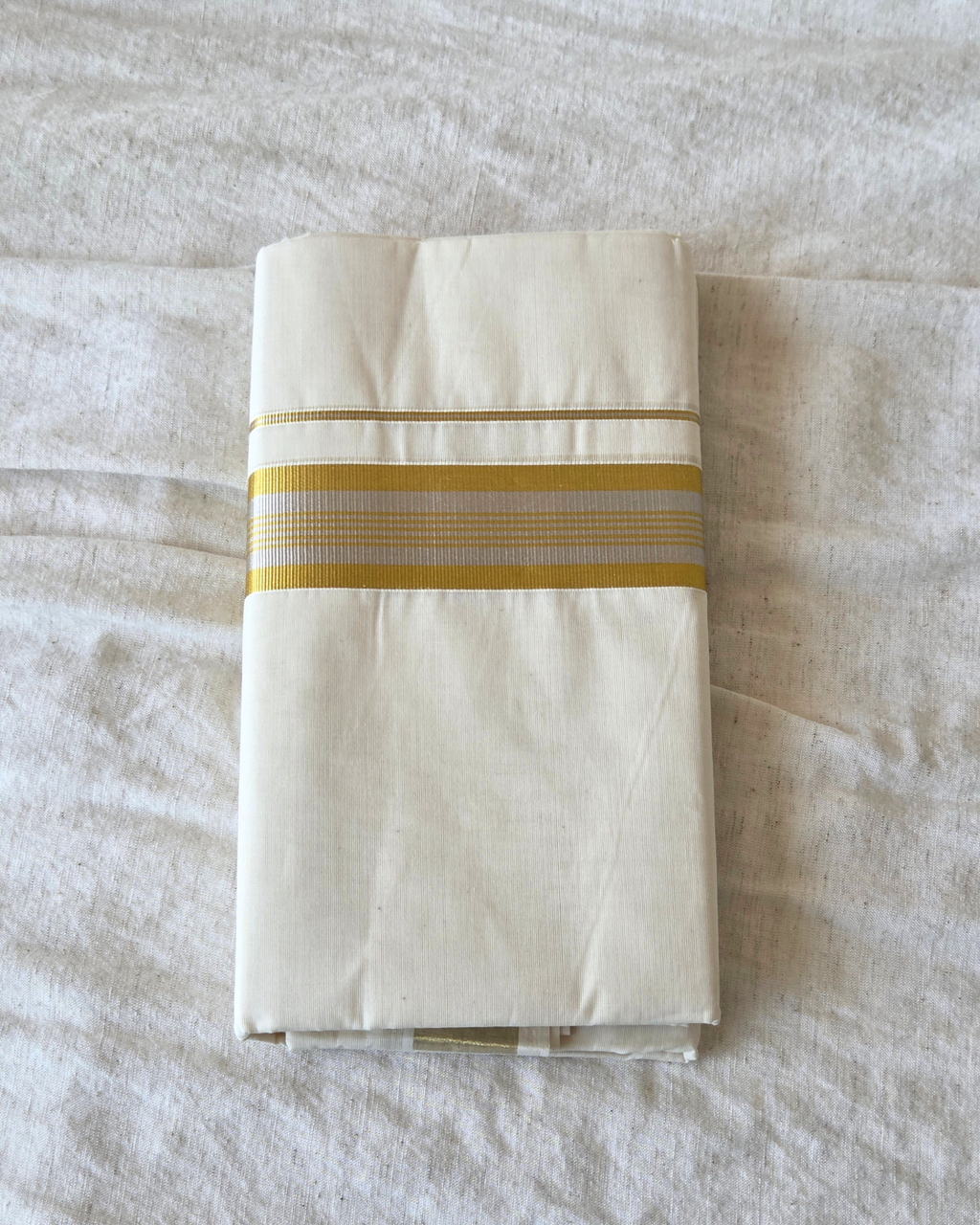 Gold Silver Kasavu Kaithari Double Mundu — Handwoven Kerala