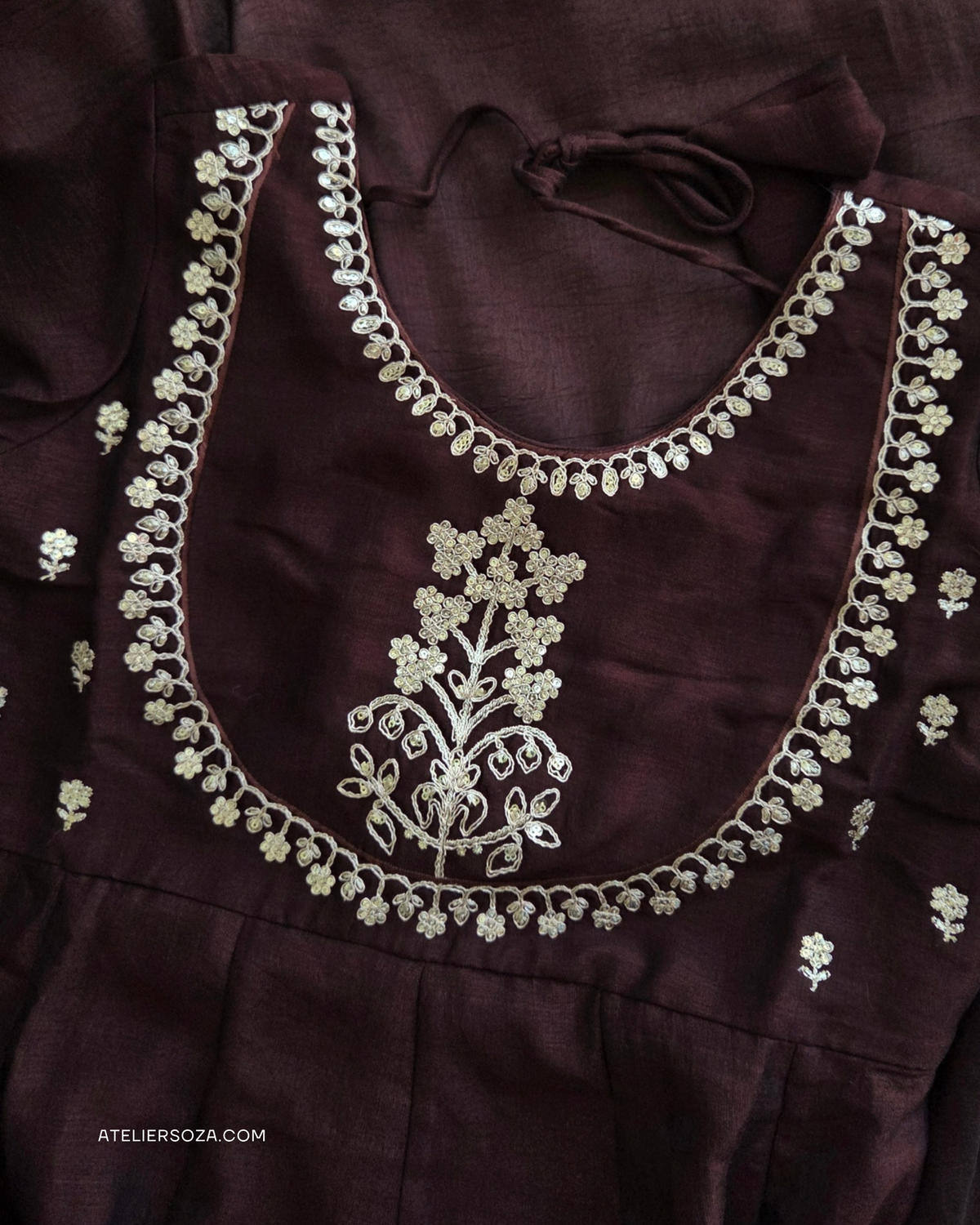 Coffee brown Silk Embroidery Anarkali Suit |  3 Piece
