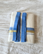 Periwinkle Kasavu Kaithari Double Mundu — Handwoven Kerala