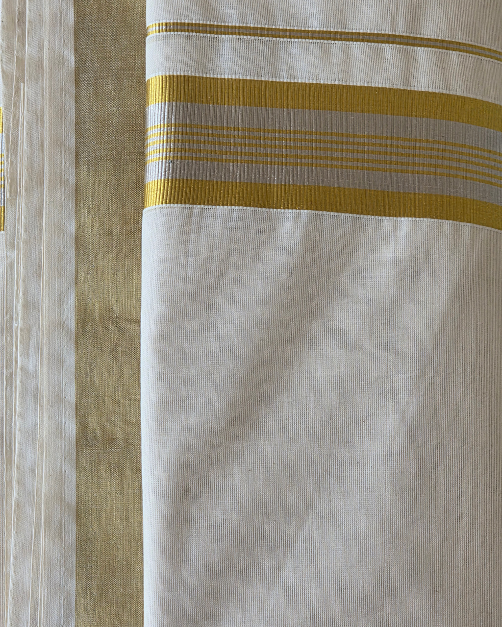 Gold Silver Kasavu Kaithari Double Mundu — Handwoven Kerala