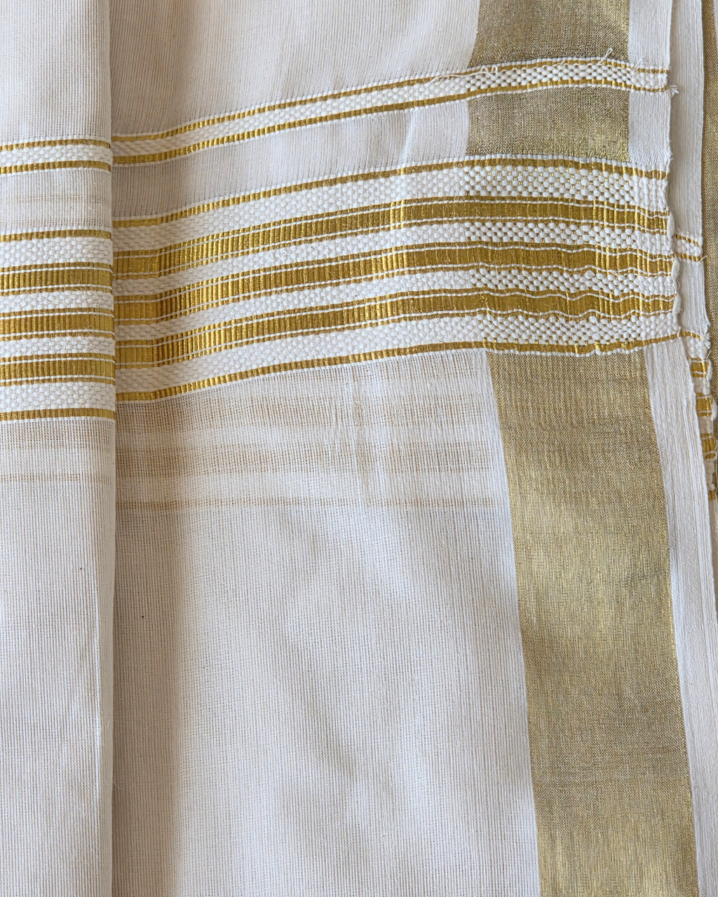Kasavu Kaithari Double Mundu — Handwoven Kerala