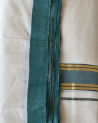 Emerald Kasavu Kaithari Double Mundu — Handwoven Kerala