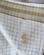 Full spread  — gold check body peacock butta Kerala handloom saree Canada