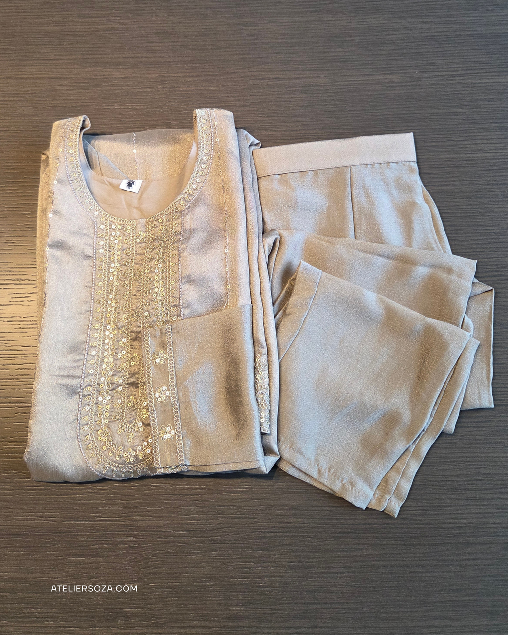 Muted Champagne Silk Kurta Set | 2 piece