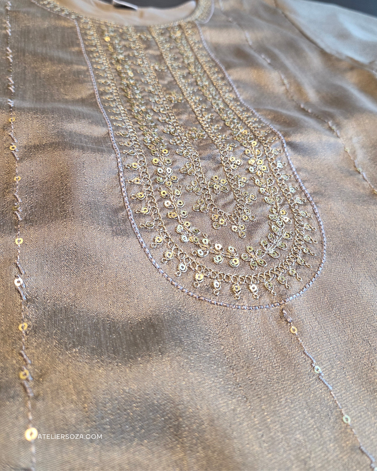 Muted Champagne Silk Kurta Set | 2 piece