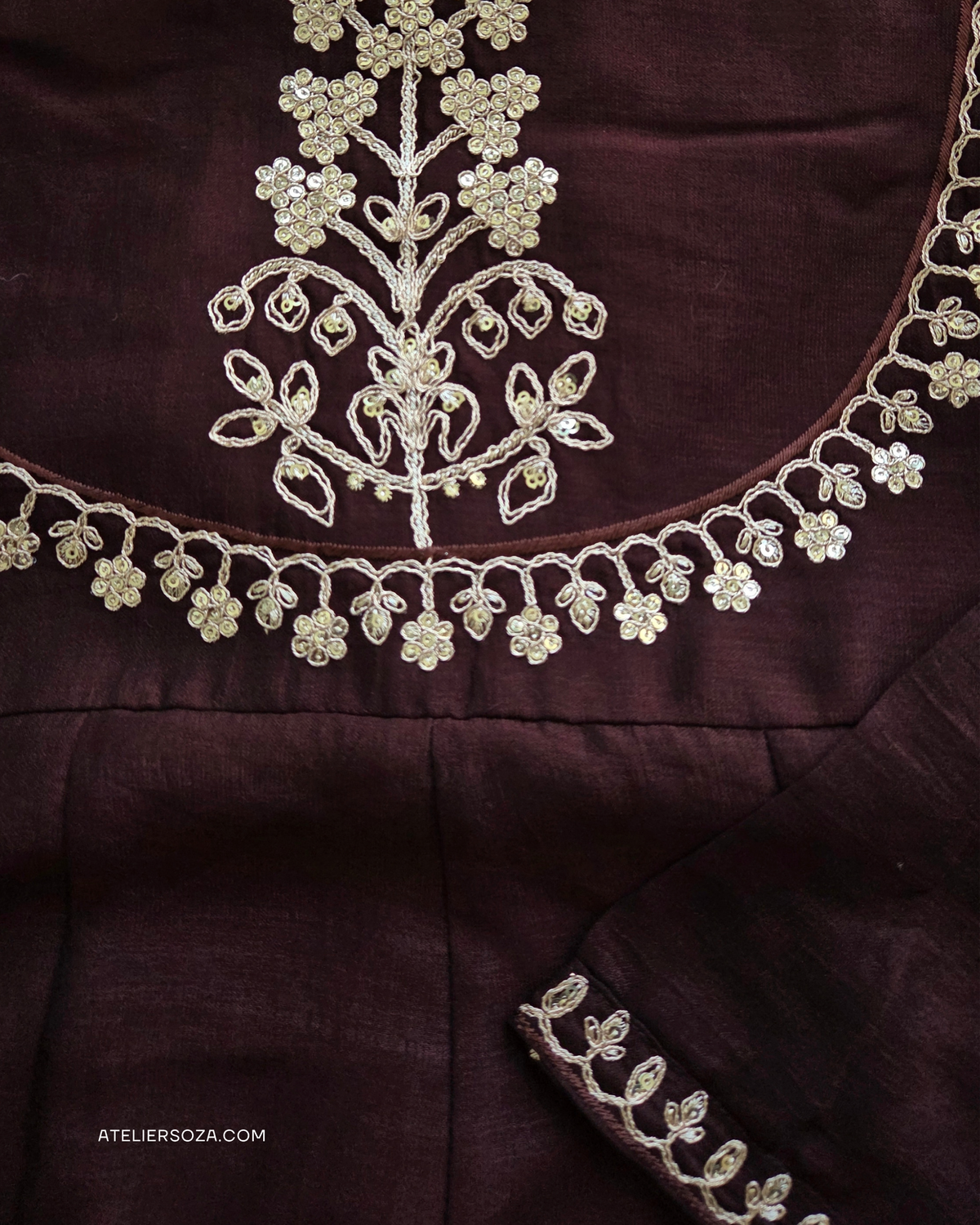 Coffee brown Silk Embroidery Anarkali Suit |  3 Piece