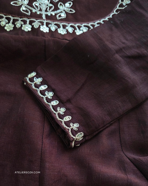 Coffee brown Silk Embroidery Anarkali Suit |  3 Piece