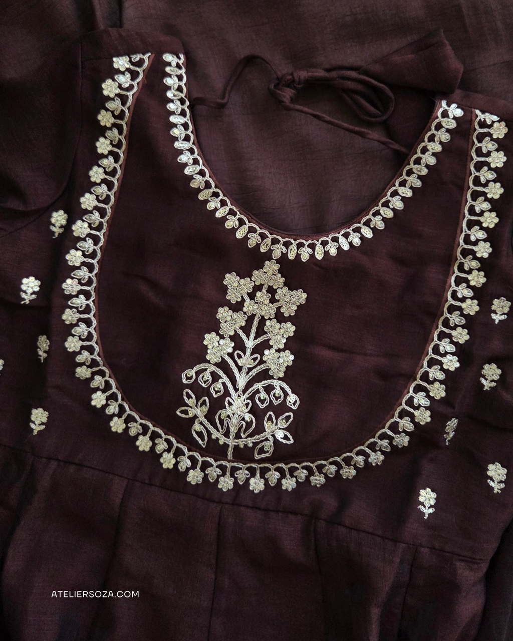 Coffee brown Silk Embroidery Anarkali Suit |  3 Piece