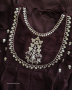 Coffee brown Silk Embroidery Anarkali Suit |  3 Piece