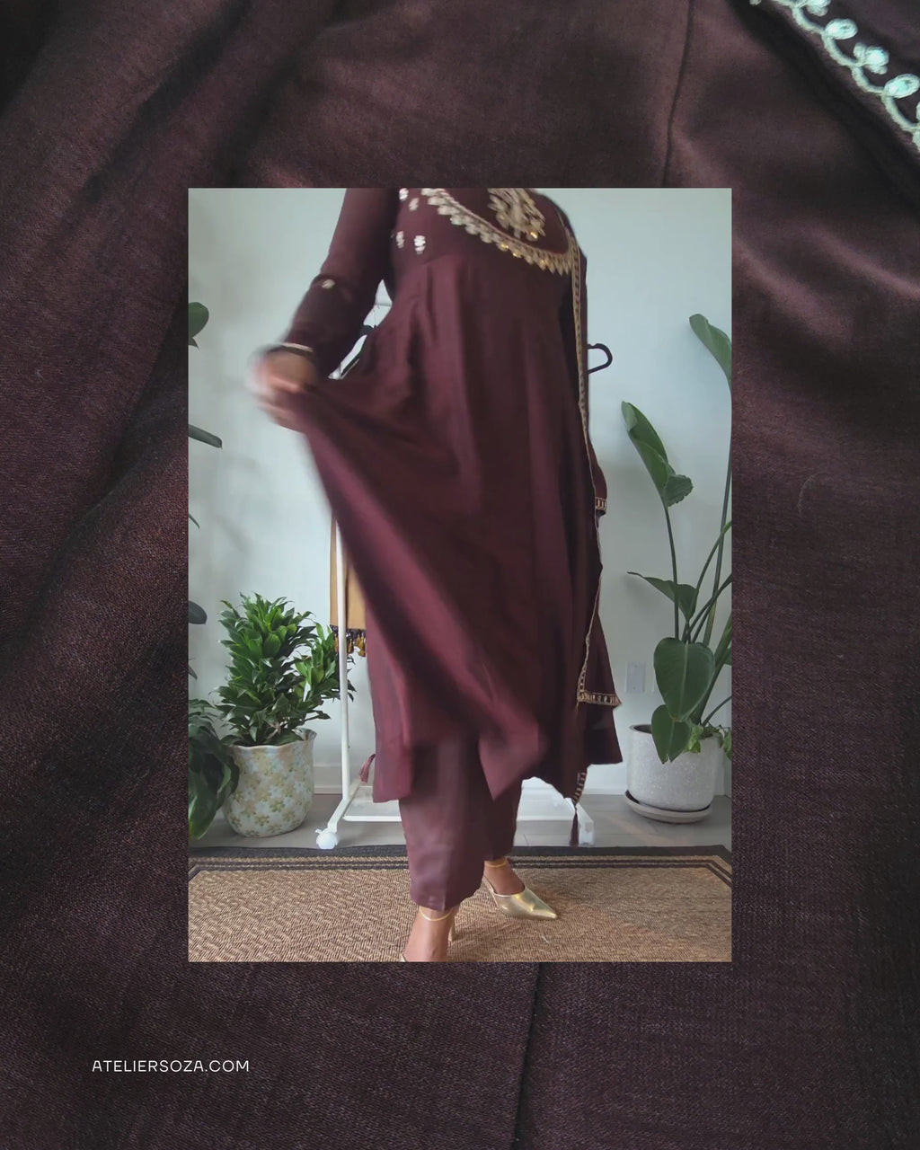 Coffee brown Silk Embroidery Anarkali Suit |  3 Piece