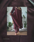 Coffee brown Silk Embroidery Anarkali Suit |  3 Piece