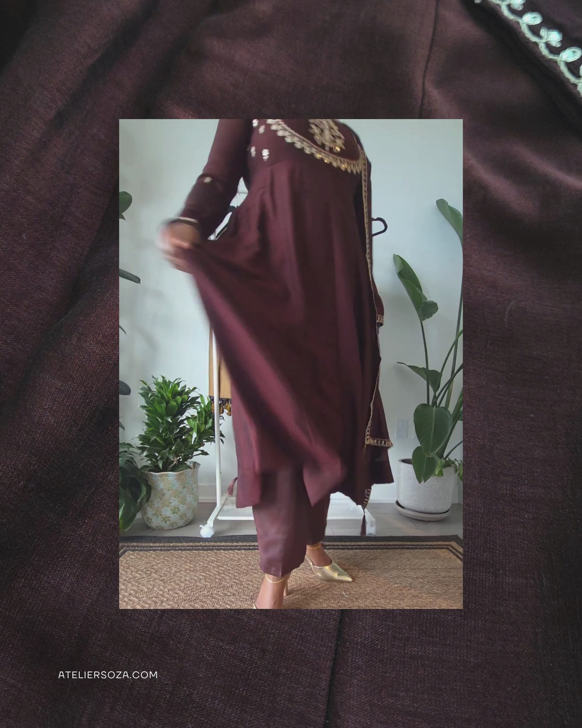 Coffee brown Silk Embroidery Anarkali Suit |  3 Piece