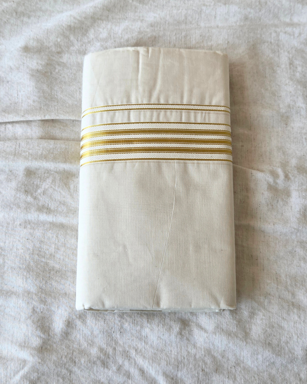 Kasavu Kaithari Double Mundu — Handwoven Kerala
