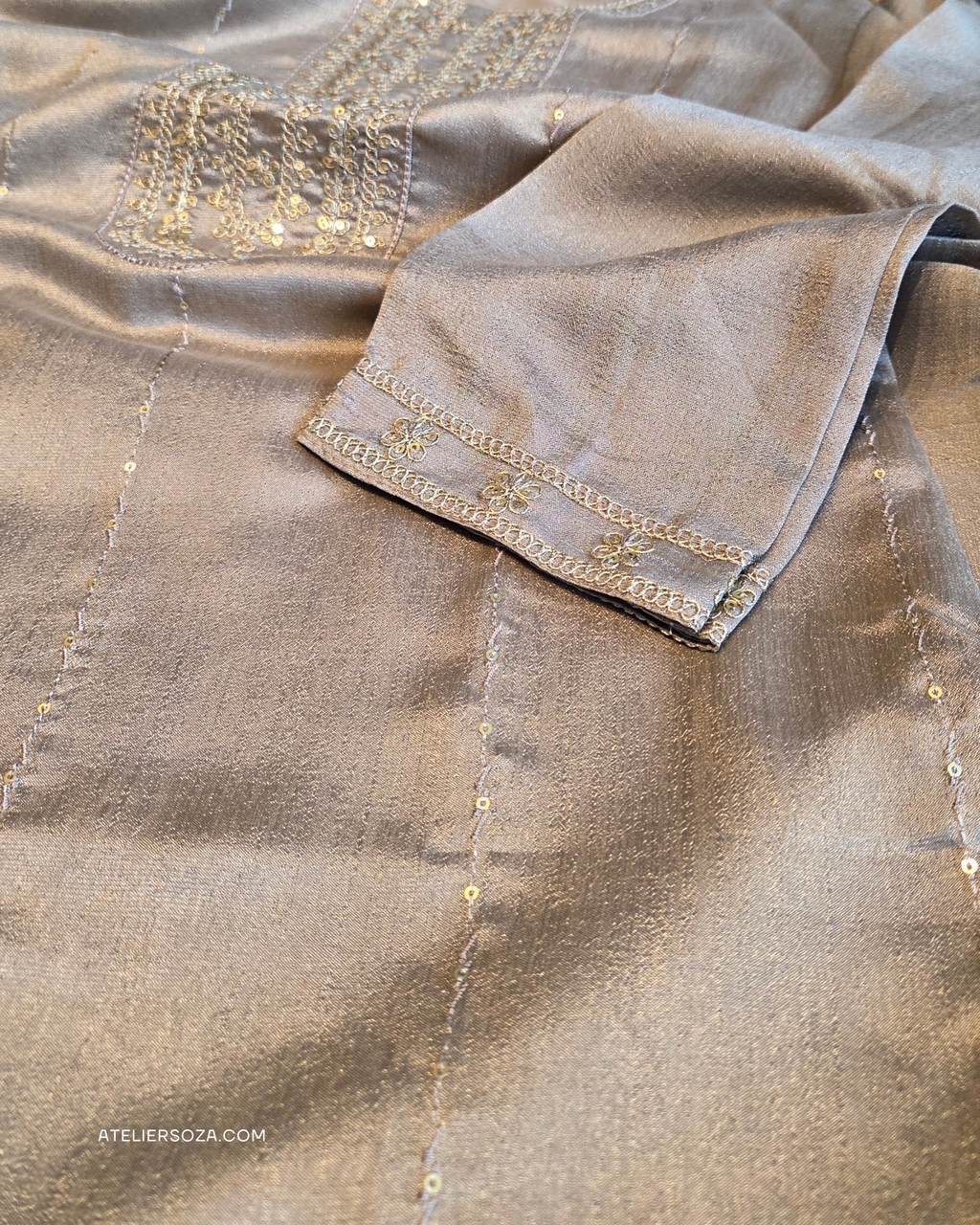 Muted Champagne Silk Kurta Set | 2 piece