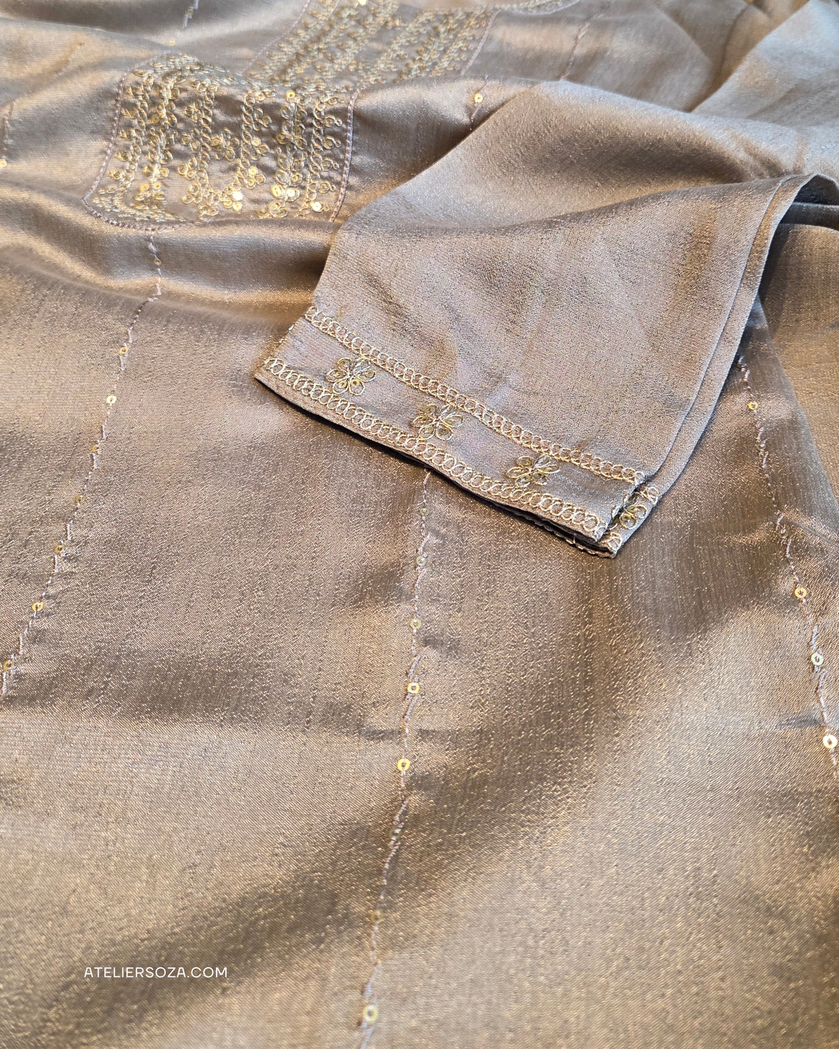 Muted Champagne Silk Kurta Set | 2 piece